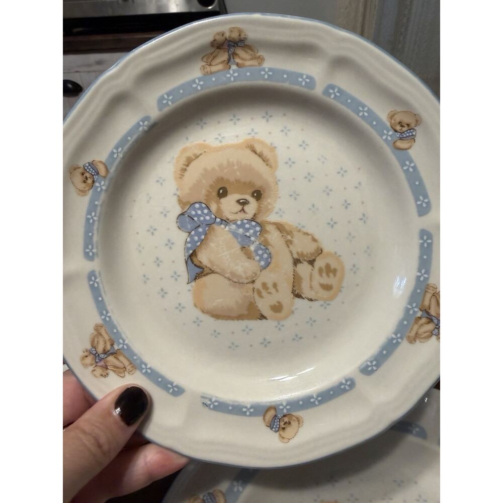 Tienshan Stoneware Country Bear Dinner &salad plates, cups & saucers set of 2 ea - Picture 5 of 16